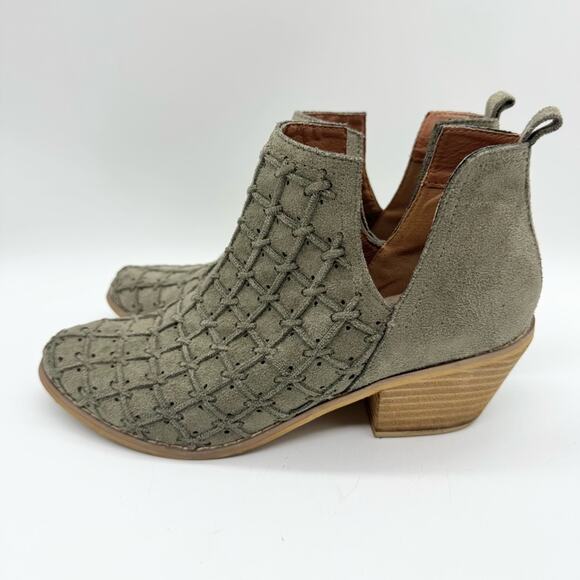 MI.IM Lavin Woven Suede D'Orsay Dip Ankle Bootie In Olive Green Size 7.5 Boho - Picture 7 of 12